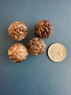 RARE Vintage LARGE Chinese Carved Stone Beads